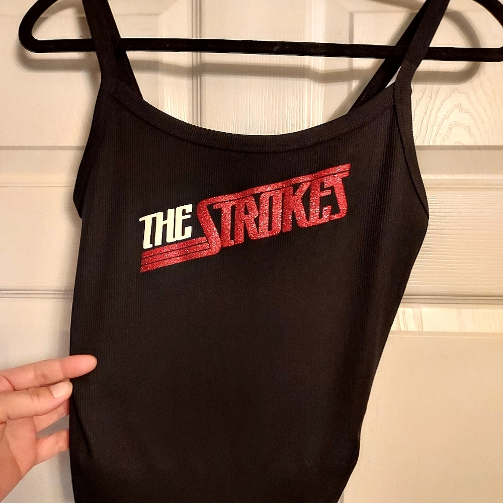 The strokes tank top the strokes crop top red glitter sparkles Shirt Xxs -3xl